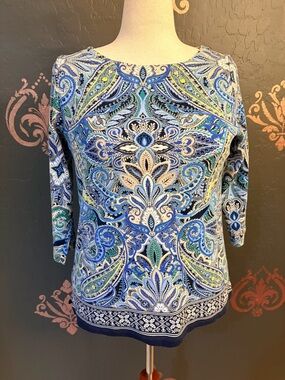 Rafaella Blue Multi Paisley Scoop Neck Tunic
